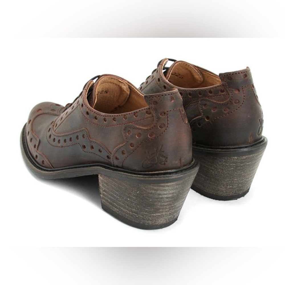 Fluevog Brown Leather Wingtip Lace-Up Heels - Picture 3 of 12